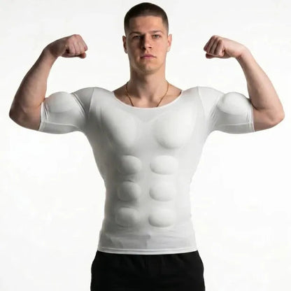 💪Heren-compressieshirt met uitneembare vulling – Muscle Shaper-bodybuildert-shirt, naadloos, korte mouwen, slanke pasvorm, 4-way stretch