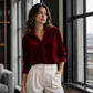 Blouse voor dames met effen kleur en geplooide hals