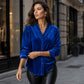 Blouse voor dames met effen kleur en geplooide hals
