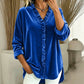 Blouse voor dames met effen kleur en geplooide hals