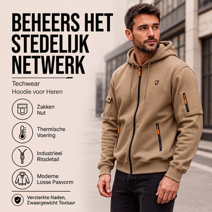 Heren jack met capuchon en volledige rits, cargo-stijl