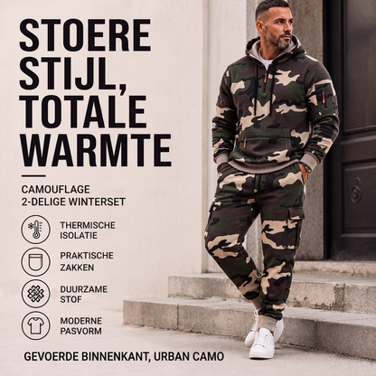 Warme camouflage hoodie en broek set voor heren