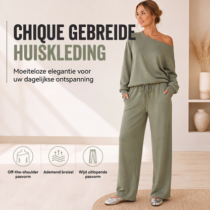 Off-shoulder top en wijde pijpen broekenset voor dames
