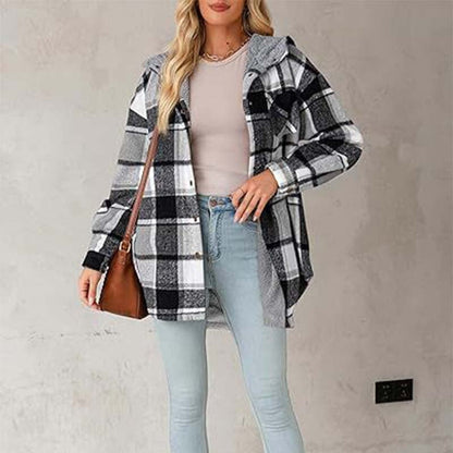 ❄️ Winter uitverkoop 50% korting🎉Women’s Classic Cozy Plaid Hooded Jacket