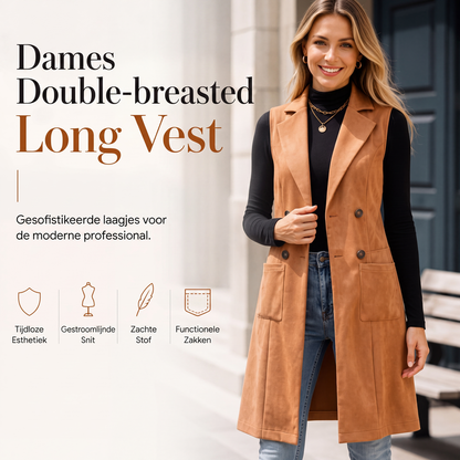 Dames gilet met knopen en zakken, lang model