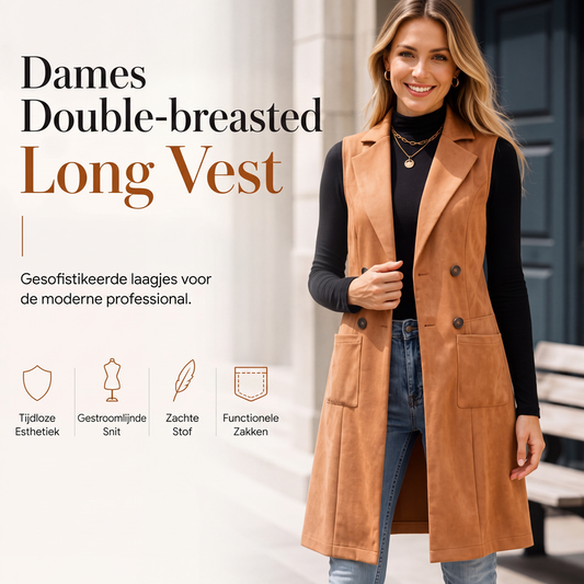 Dames gilet met knopen en zakken, lang model