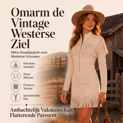 Dames Western-jurk van imitatiesuède met franjes