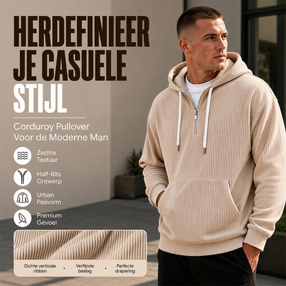 Heren casual corduroy hoodie met halve rits