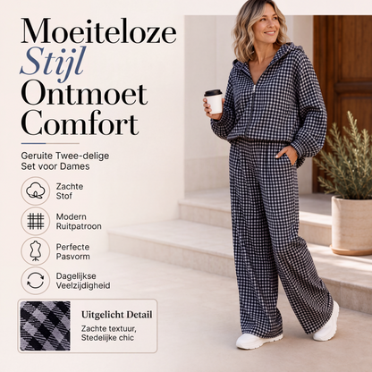 Dames set van 2 stuks met capuchon en gingham ruitpatroon