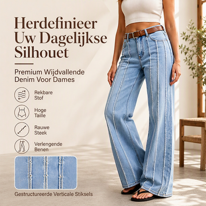 Dames stretch wide-leg jeans met ruwe zoom