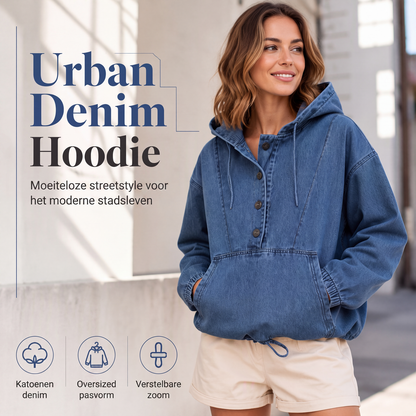 Casuele button-up denimhoodie voor dames