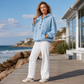 Casuele button-up denimhoodie voor dames