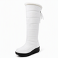 Women's Waterproof Down Cotton Snow Boots Winter Mid-Calf Boots with Round Toe Thick Sole and Warm Lining