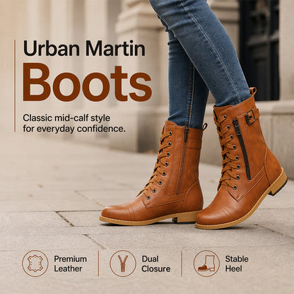 Women's Round Toe Chunky Heel Lace-up Boots