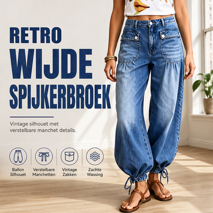 🔥Gratis verzending✈️Hoge taille ballonjeans voor dames met trekkoordjes aan de manchetten