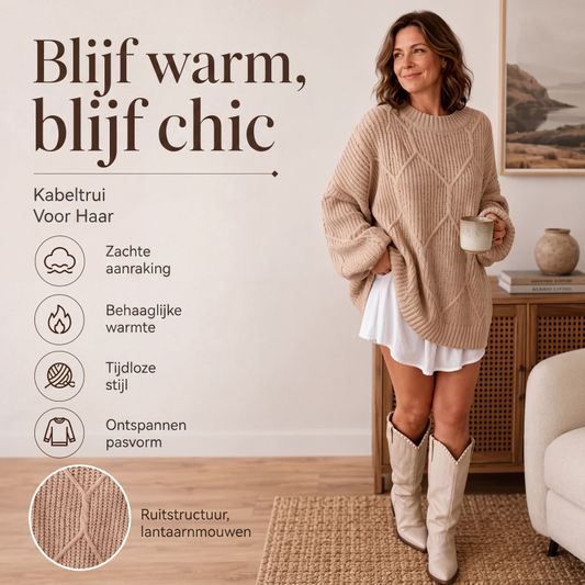 Dames losse kabelgebreide pullover trui
