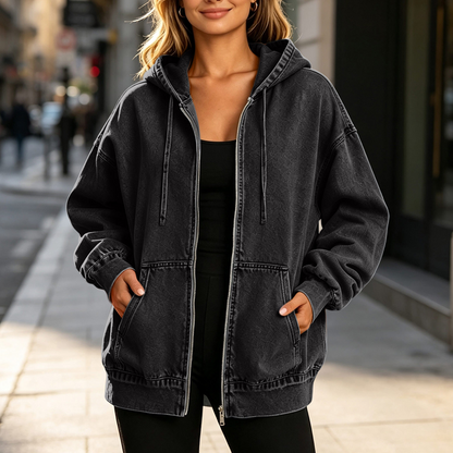 Vintage Gewassen Hoodie met Ritssluiting
