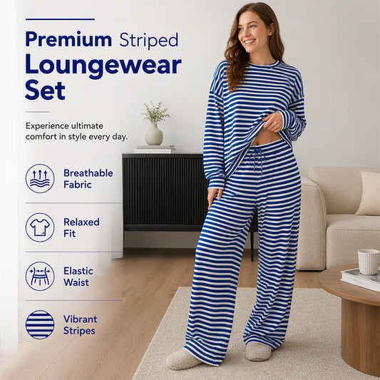 2-delige set gestreepte loungewear met lange mouwen voor dames