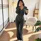 Dames Geribbelde Jack met Capuchon en Ritssluiting & Flared Broek Set