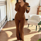 Dames Geribbelde Jack met Capuchon en Ritssluiting & Flared Broek Set