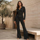 Dames Geribbelde Jack met Capuchon en Ritssluiting & Flared Broek Set