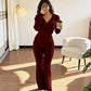 Dames Geribbelde Jack met Capuchon en Ritssluiting & Flared Broek Set