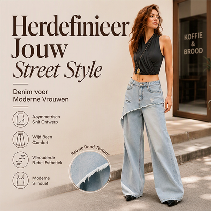 Asymmetrische gelaagde wide-leg jeans voor dames