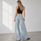 Asymmetrische gelaagde wide-leg jeans voor dames
