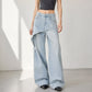 Asymmetrische gelaagde wide-leg jeans voor dames