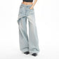 Asymmetrische gelaagde wide-leg jeans voor dames