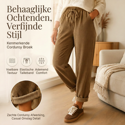 Casuale geribde broek met trekkoord in de taille voor dames