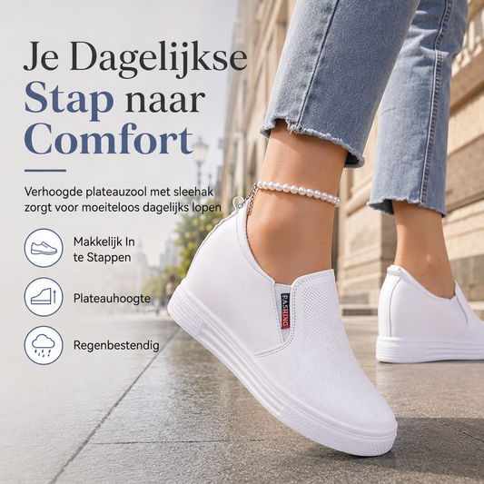 Zachte leren instapschoenen voor dames met verborgen hoogteverhoging, platte antislipzool