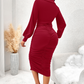 Dames V-hals klokmouw geplooide bodycon jurk