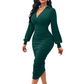 Dames V-hals klokmouw geplooide bodycon jurk