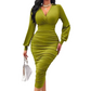 👗 Dames V-Hals Bodycon Jurk met Klokmouwen – Elegante Geplooide Jurk met Vrouwelijke Pasvorm & Stijlvolle Look ✨
