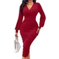 👗 Dames V-Hals Bodycon Jurk met Klokmouwen – Elegante Geplooide Jurk met Vrouwelijke Pasvorm & Stijlvolle Look ✨