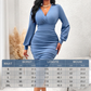 👗 Dames V-Hals Bodycon Jurk met Klokmouwen – Elegante Geplooide Jurk met Vrouwelijke Pasvorm & Stijlvolle Look ✨