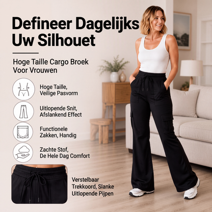 Hoge taille trekkoord cargo flare broek voor dames