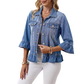 Vrouwen cropped spijkerjasje met rucheszoom