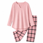 Dames gebreide top en geruite legging set