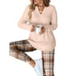 Dames gebreide top en geruite legging set