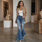 Dames high-waisted distressed flare jeans