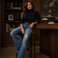 Dames high-waisted distressed flare jeans