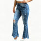 Dames high-waisted distressed flare jeans