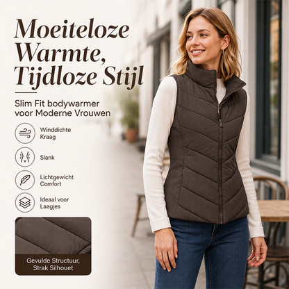 Dames gewatteerde bodywarmer met opstaande kraag