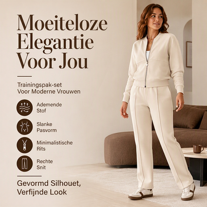 Dames set van jack met rits en broek met rechte pijpen