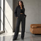Dames set van jack met rits en broek met rechte pijpen