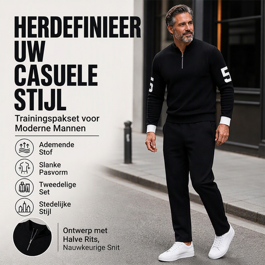 Heren casual set van pullover met halve rits en broek
