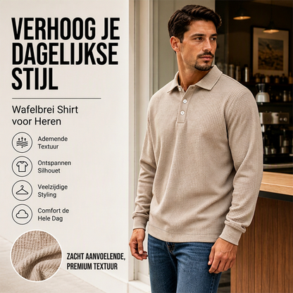 Heren Wafelgebreid Overhemd met Lange Mouwen en Kraag