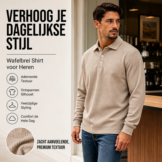 Heren Wafelgebreid Overhemd met Lange Mouwen en Kraag